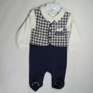 Boys Black Checks Vest Details Casual Bodysuit