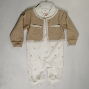 Girls Beige and creame Colorblocked Leg Opening Babysuit