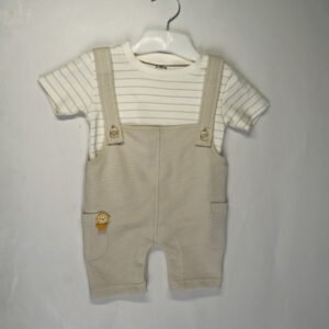 Boys Beige Round Neck t-shirt Leg Opening Babysuit
