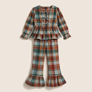 Girls Multicolor Checked Jumpsuit