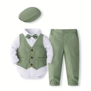 Green waistcoat (vest) formal suit set
